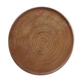 1950s wooden circular flat bowl plate pink beech
