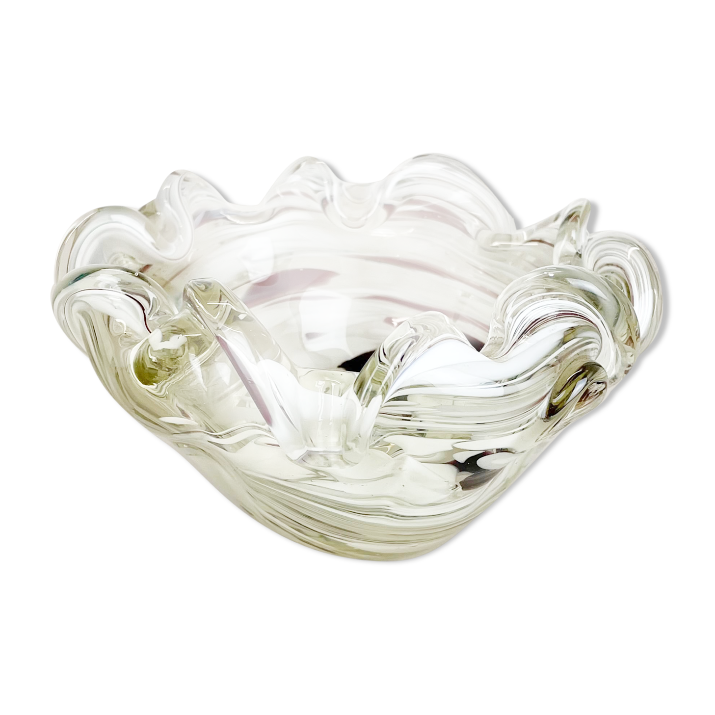 Murano Glass 1,1kg "FLORAL" Bowl Element Shell Ashtray Murano, Italy 1970s