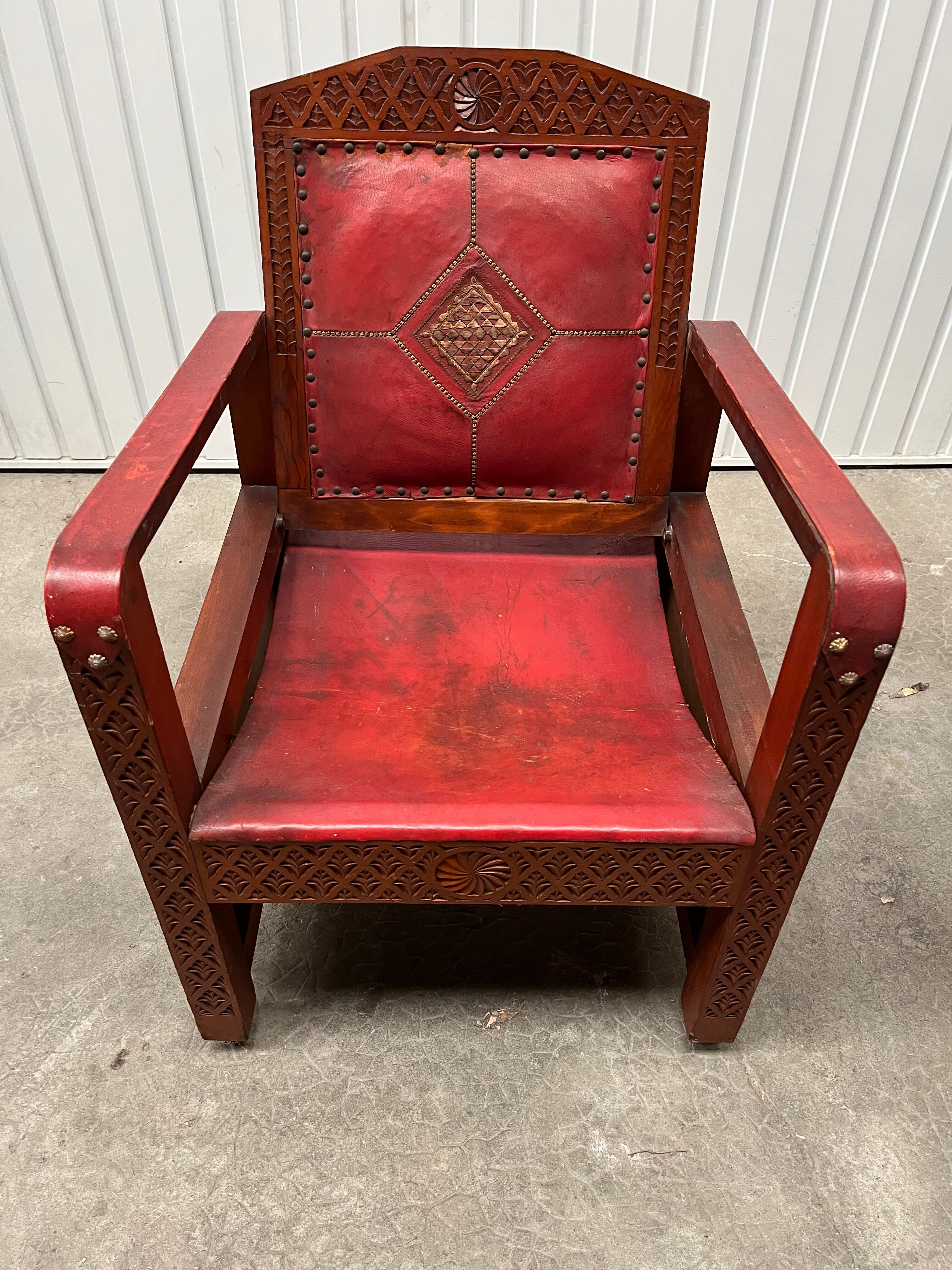 Pair of Moroccan leather armchairs from the 50s