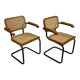 Set of 2 tubular black frame and cane cantilever dining chairs Breuer, italy, 1970s