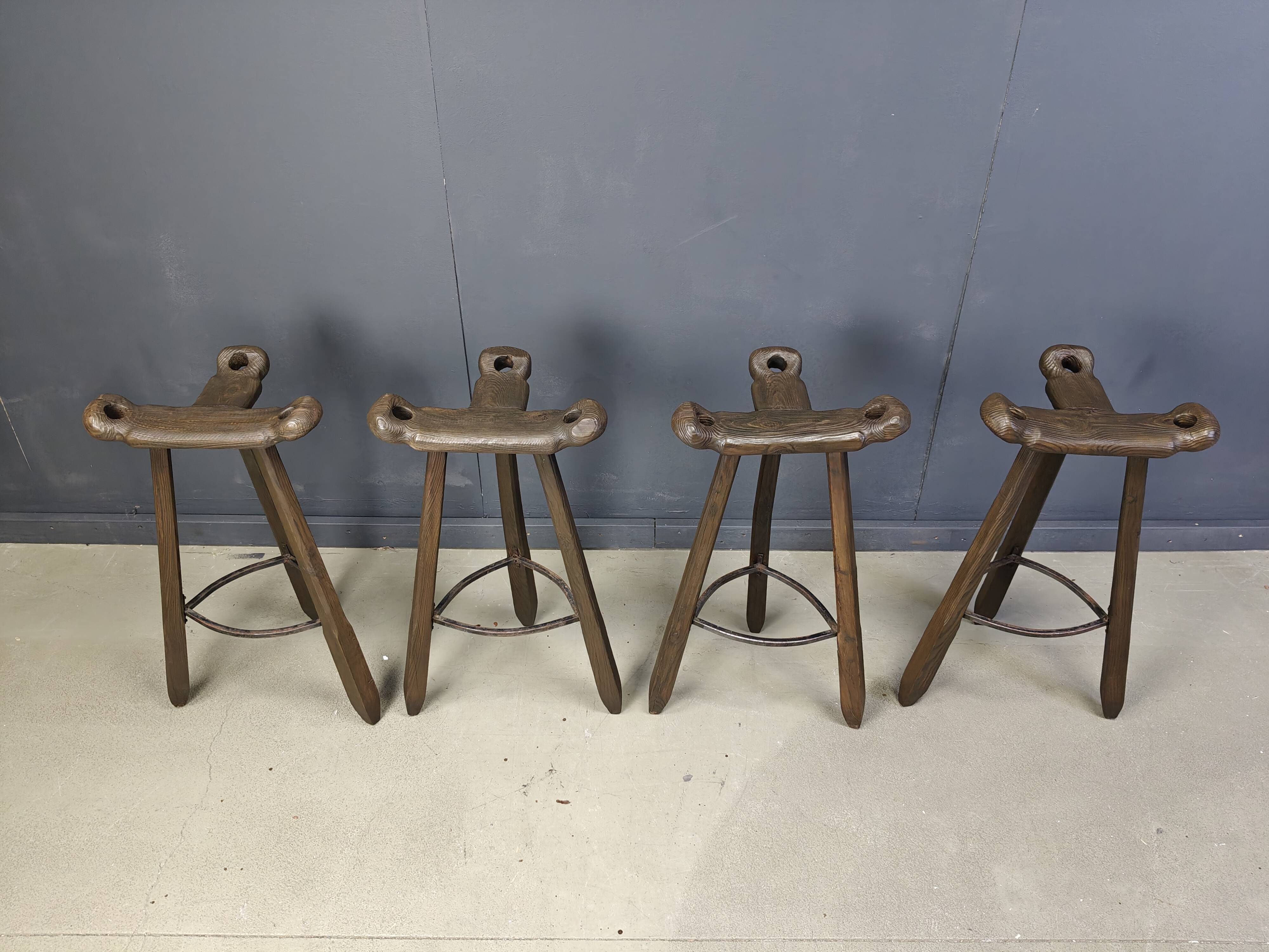 Mid century brutalist bar stools - set of 4, 1960s