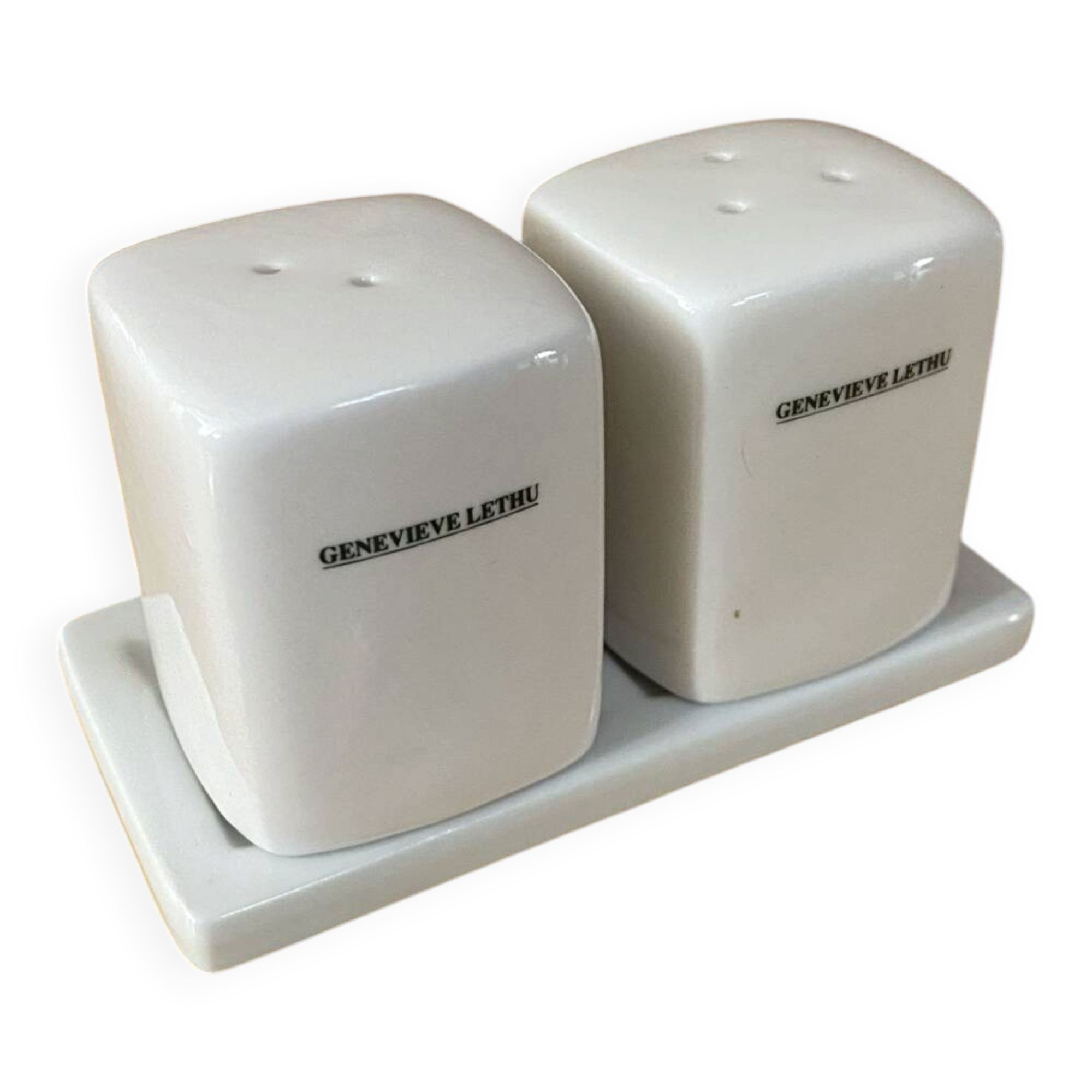 Salt & pepper shaker + genevieve lethu plate porcelain france vintage