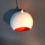 White openwork pendant light with orange interior 1970/1980.