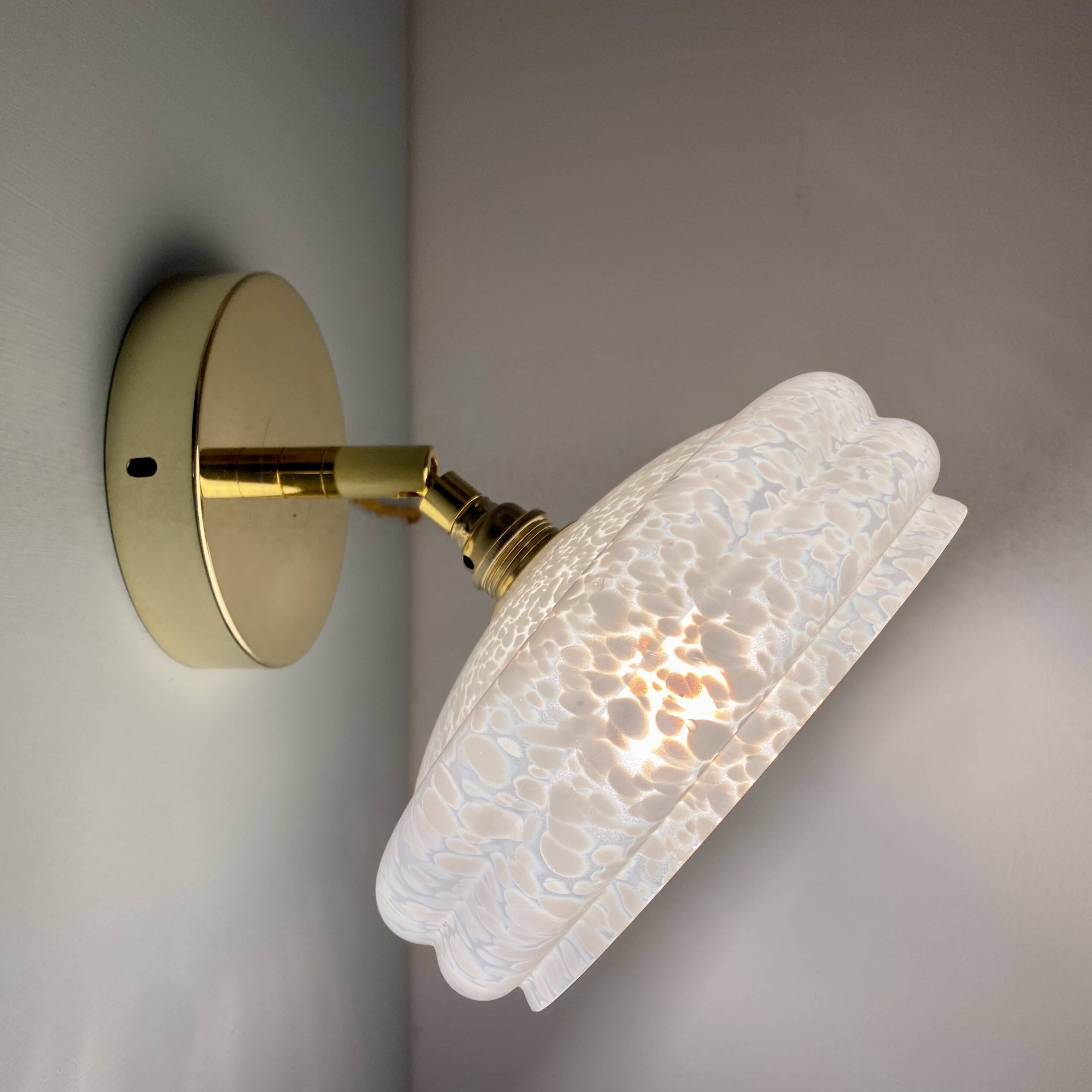 Vintage white CLichy glass lampshade wall light