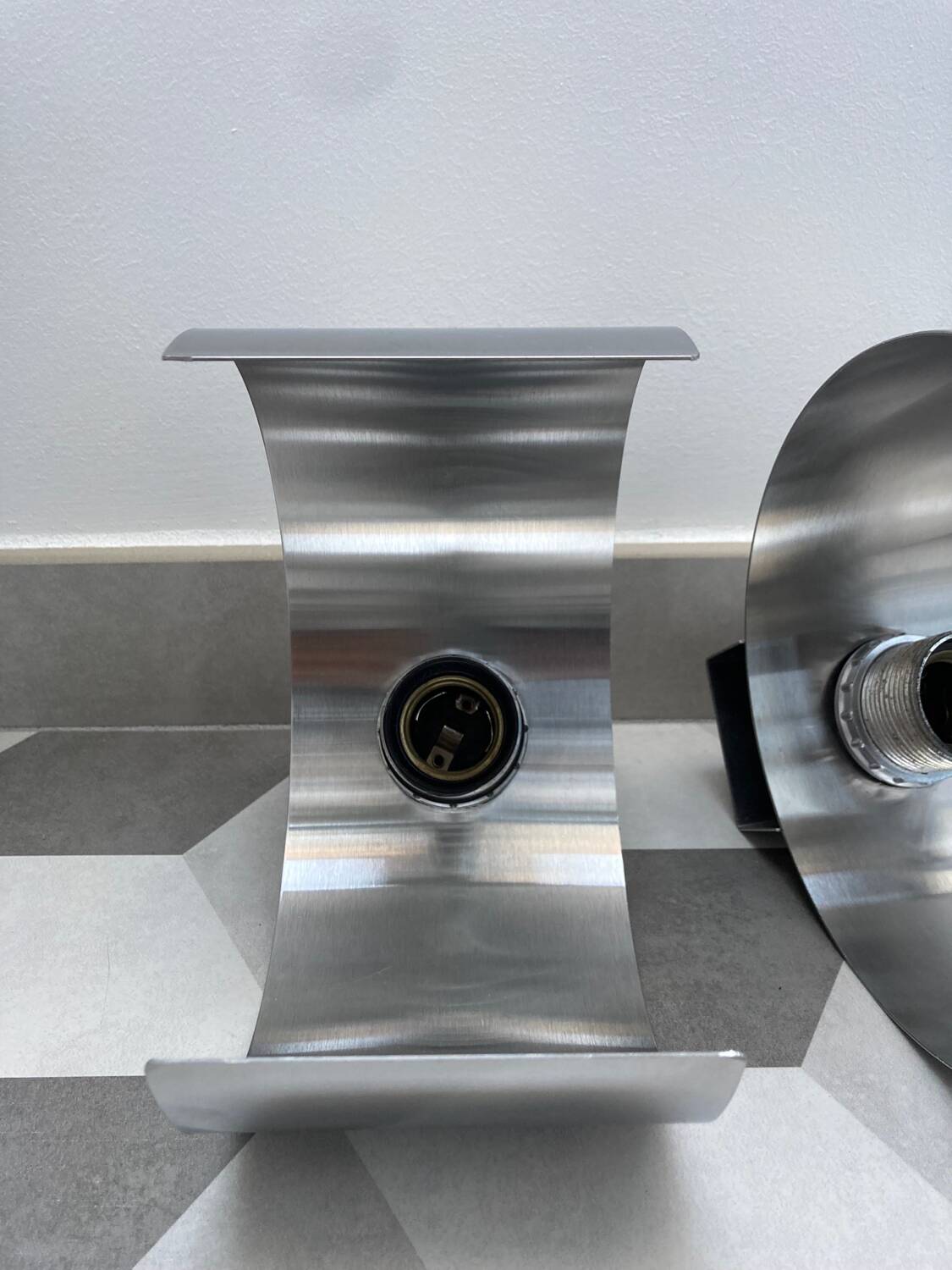Pair of Space Age brushed metal wall lights