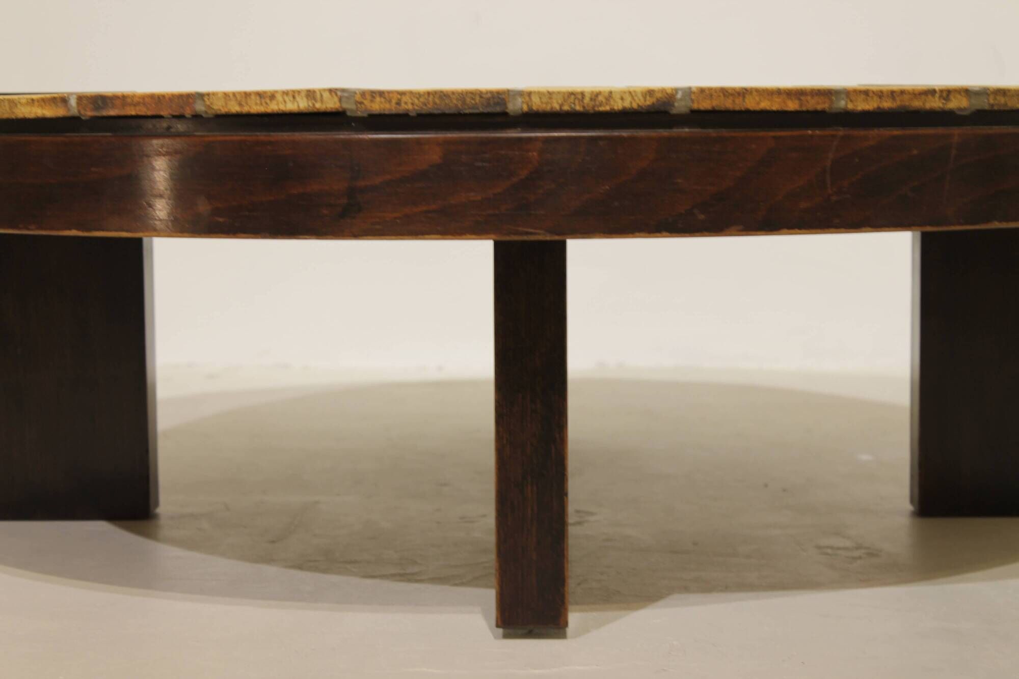 Round coffee table herbarium Roger Capron, Vallauris - ceramic and wooden structure