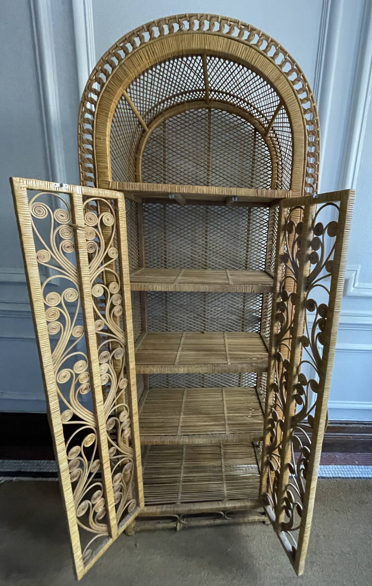 Rattan library shelves