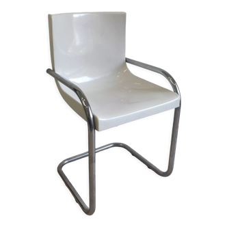Chair gautier design 70s vintage metal chrome plastic white