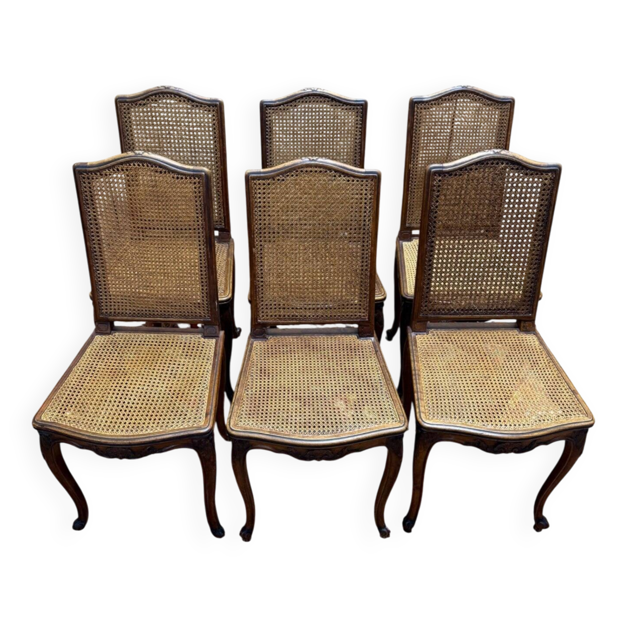 Set of 6 Louis XV style cane chairs
