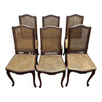 Suite de 6 chaises de style Louis XV en cannage