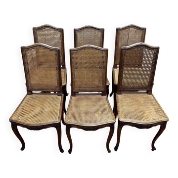 Suite de 6 chaises de style Louis XV en cannage