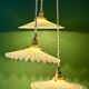 Vintage triple suspension lampshade in white opaline.