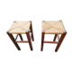 Paire de tabourets paillés rustique bois