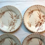 4 GIEN dessert plates, glaïeul style, sepia colour