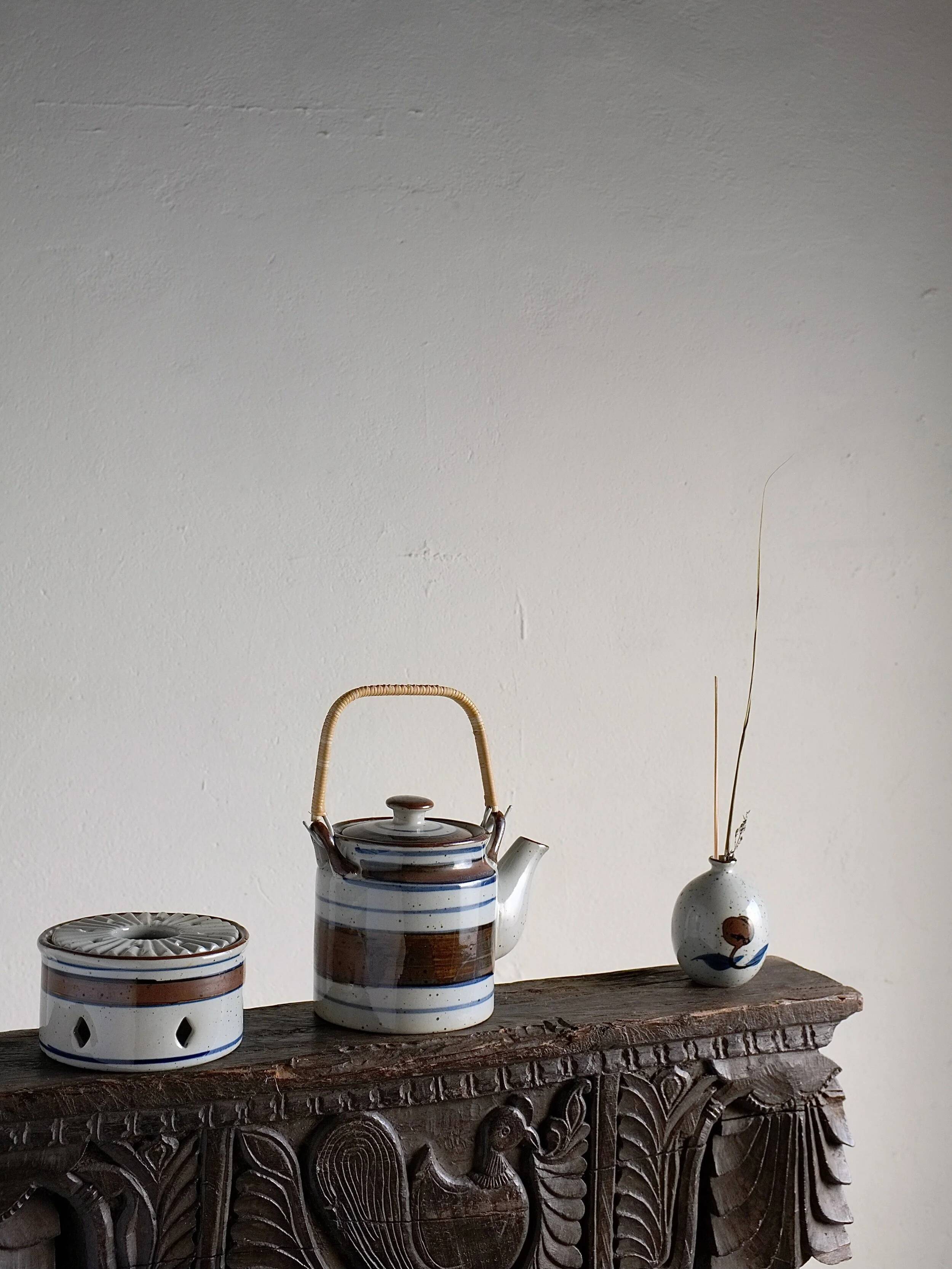 Mid-century striped ceramic teapot set | Scandinavia