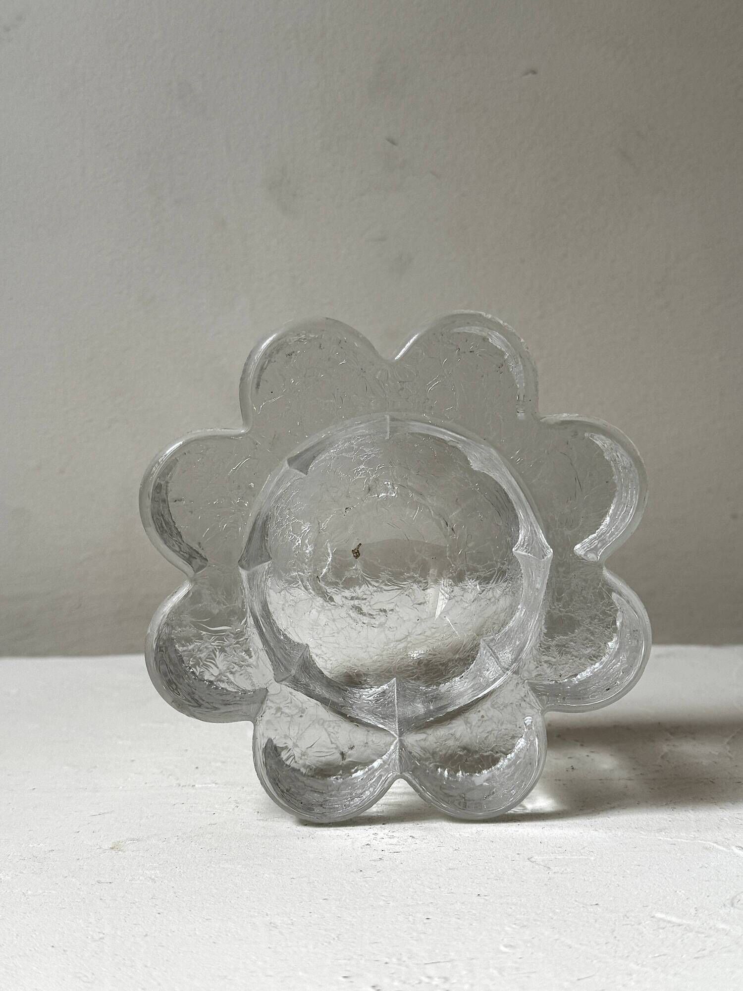 Frosted glass candle holder stylised in the shape of a flower, 1970s design.