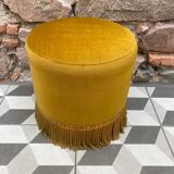 Pouf en velours moutarde, années 60-70