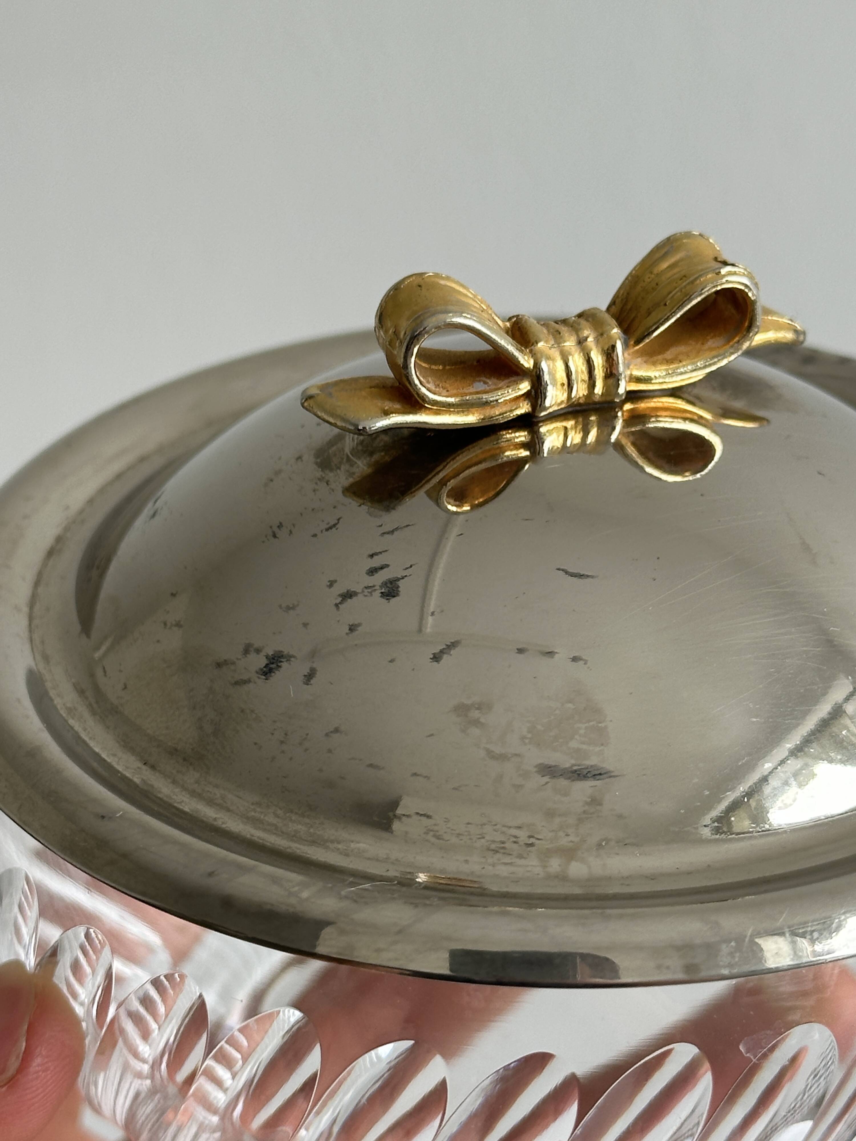 Small glass and metal sugar pot