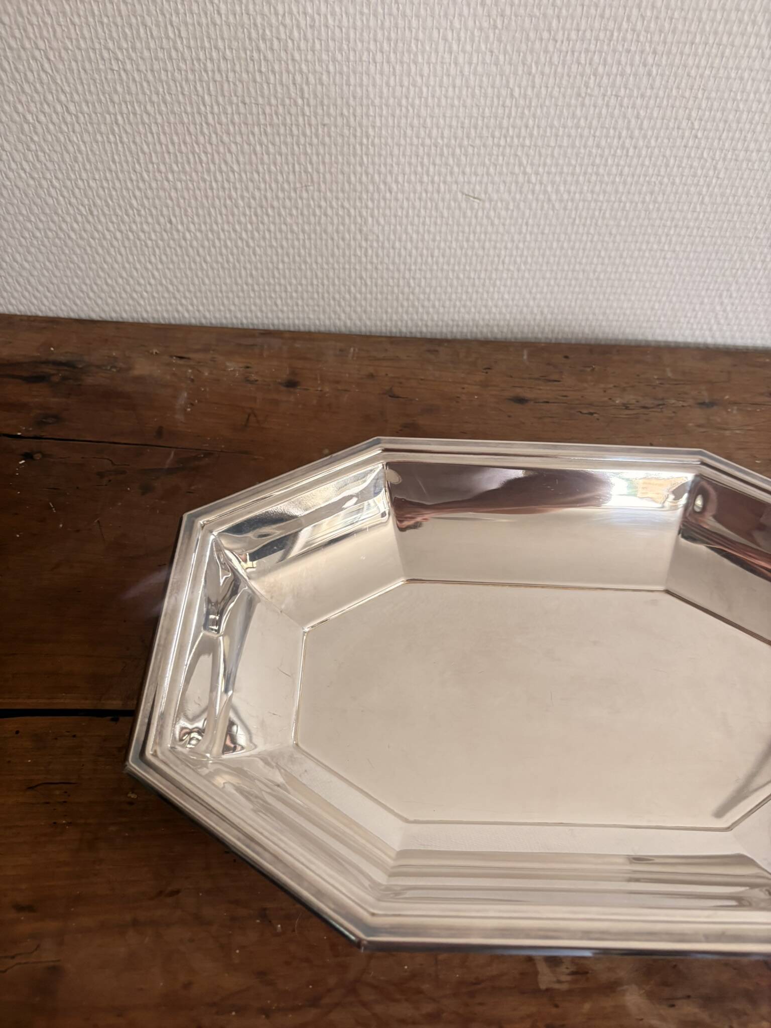 Octagonal Silver Metal Art Deco Plate Hallmarked Silversmith Fleuron Christofle