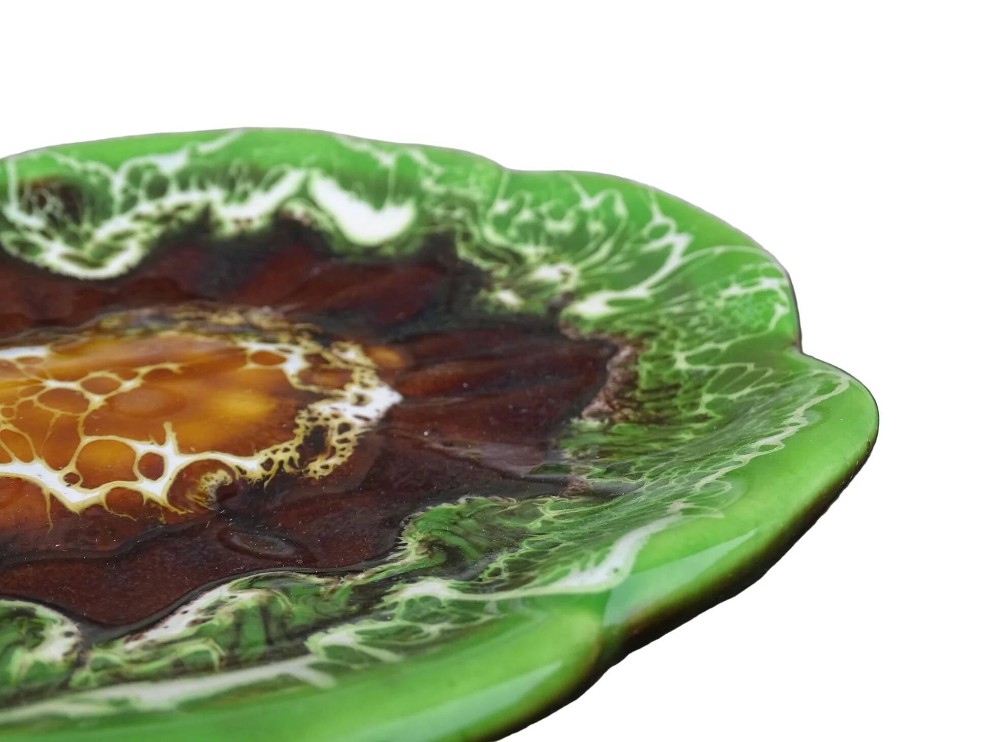 Plat vintage français en faïence de Vallauris à glaçure verte