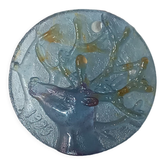 Médaillon cristallerie daum pâte de verre décor de cerf