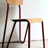 Rare pair of chairs in red tubular metal and wood  Vintage 1960