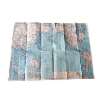 Carte planisphère terrestre papier années 60