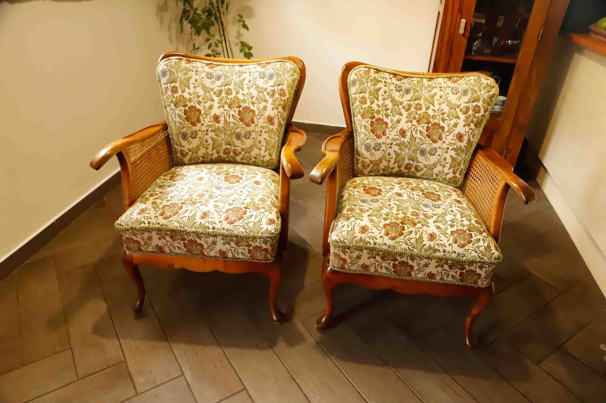 Set of 2 German Chippendale Cane Armchairs by Adolf Wrenger