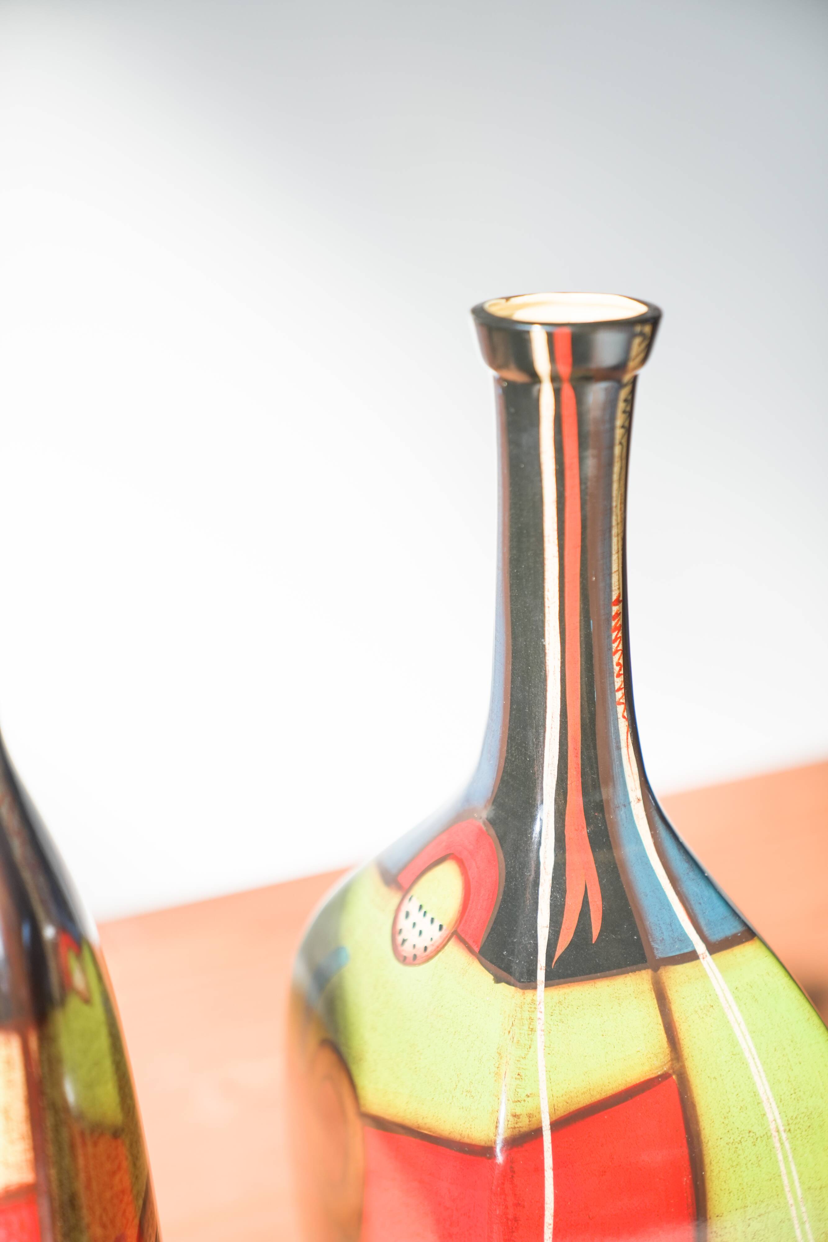 1970s-80s Hand-Painted Terracotta Vases