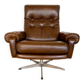 Chaise pivotante en cuir marron danoise vintage des années 1970