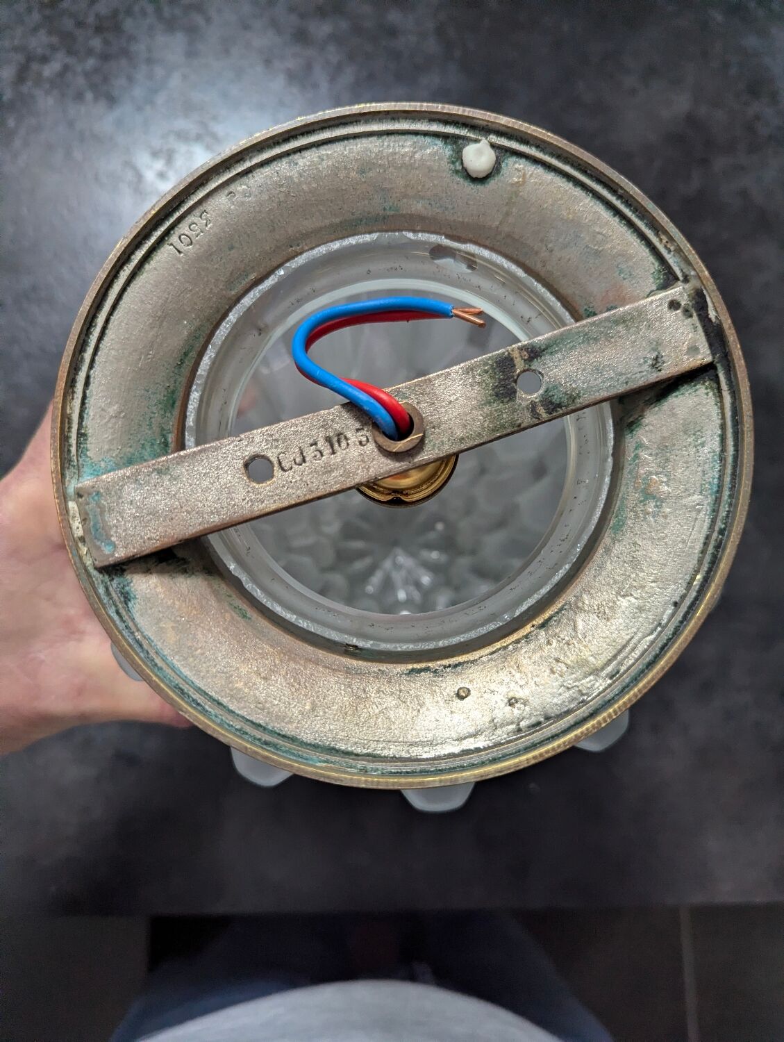 Ancien grand plafonnier lampe à poser globe Skyscraper verre Art déco