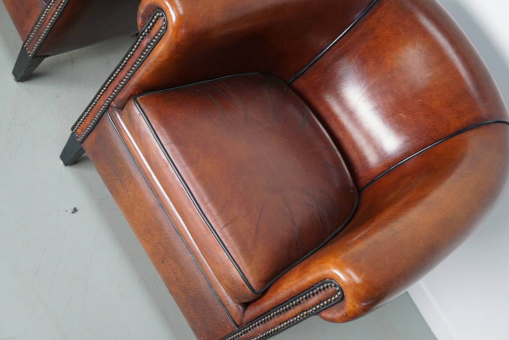 Vintage Dutch Cognac Leather Club Chairs, Set of 2