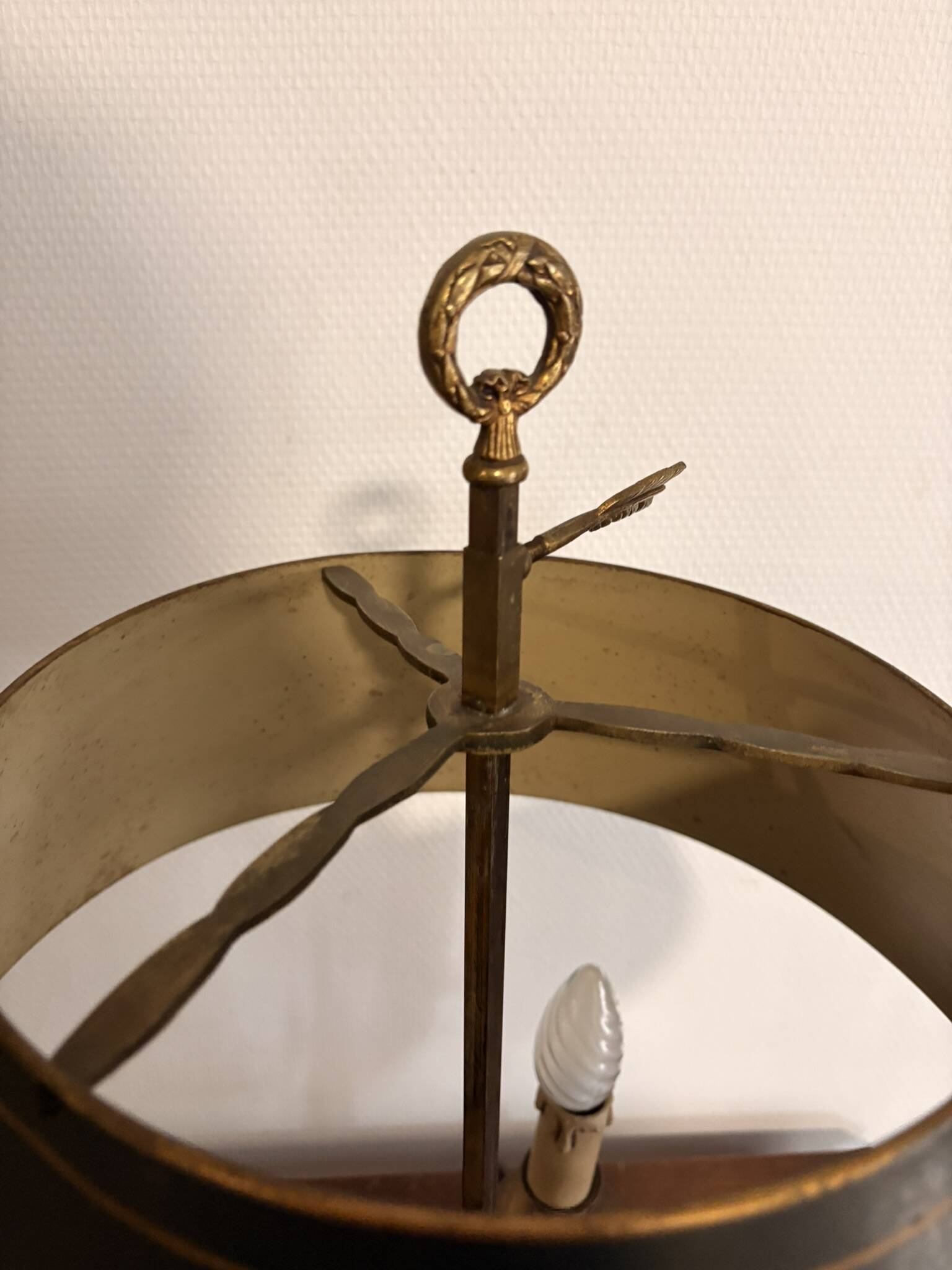 Three-Arm Bouillotte Lamp with Fire Shade, Green Tôle, Empire Directoire