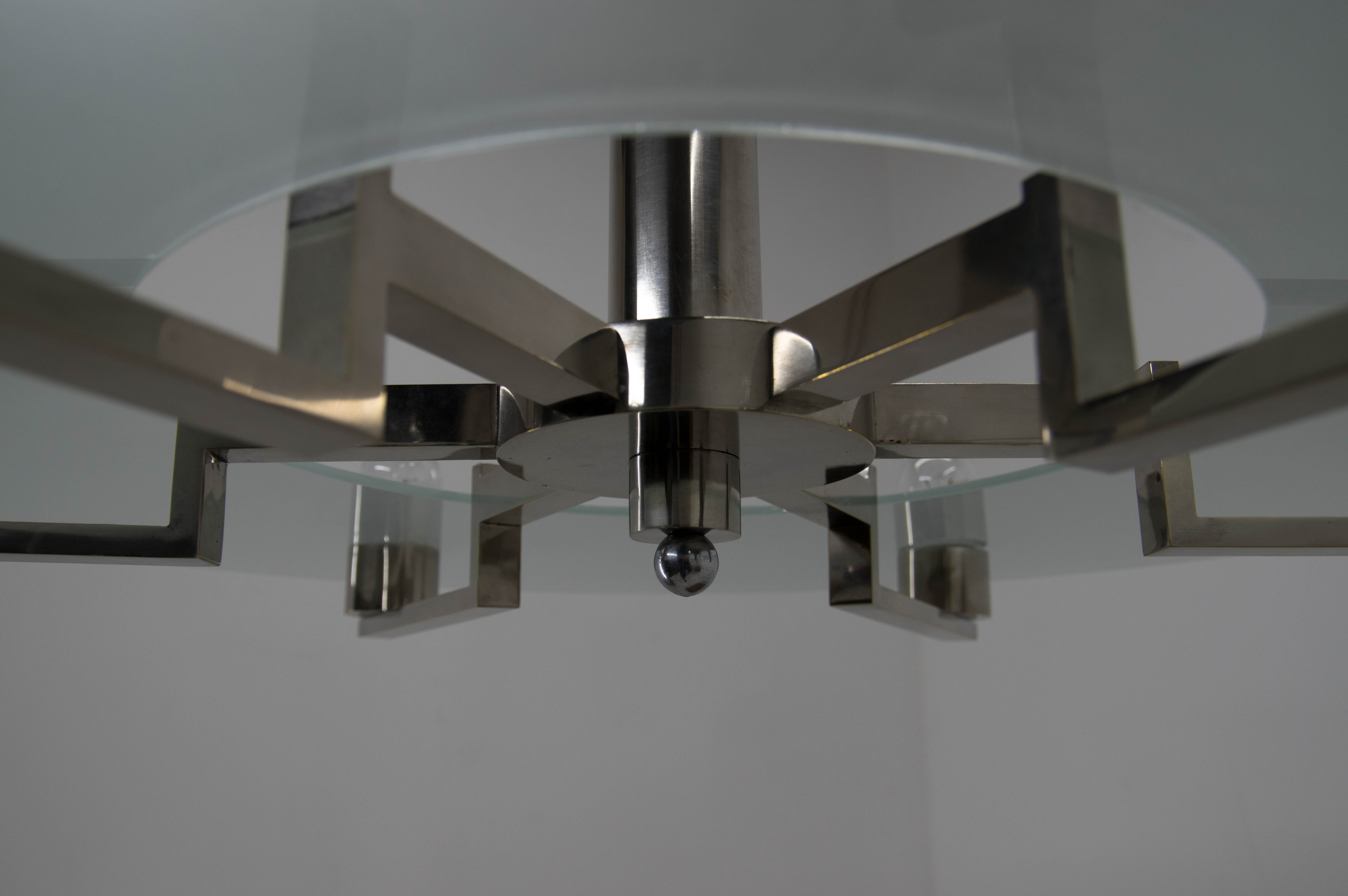 Functionalist 6-flamming Nickel-plated Chandelier, 1930s
