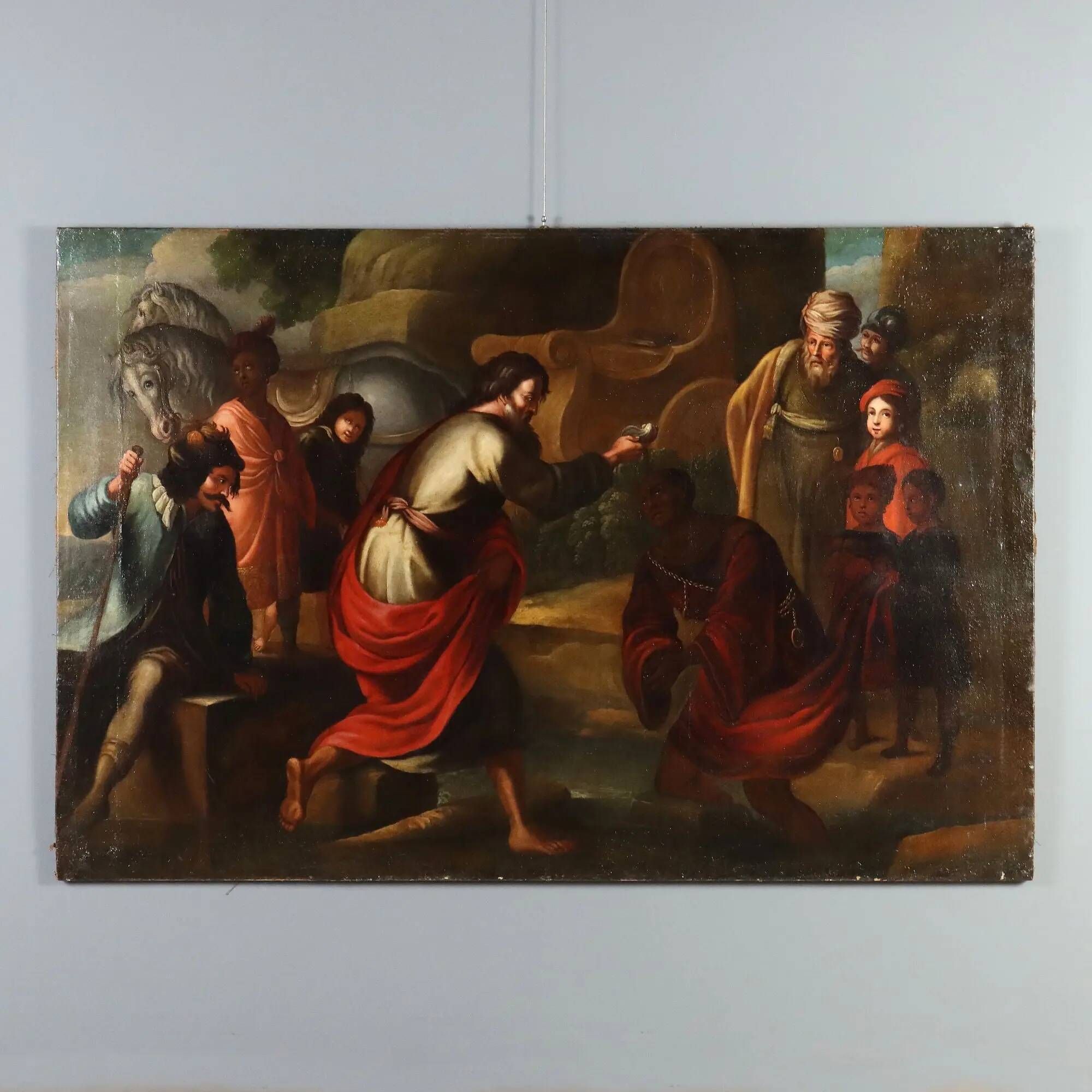 Ancient painting "The Baptism of the Eunuch" oil on canvas 17th century