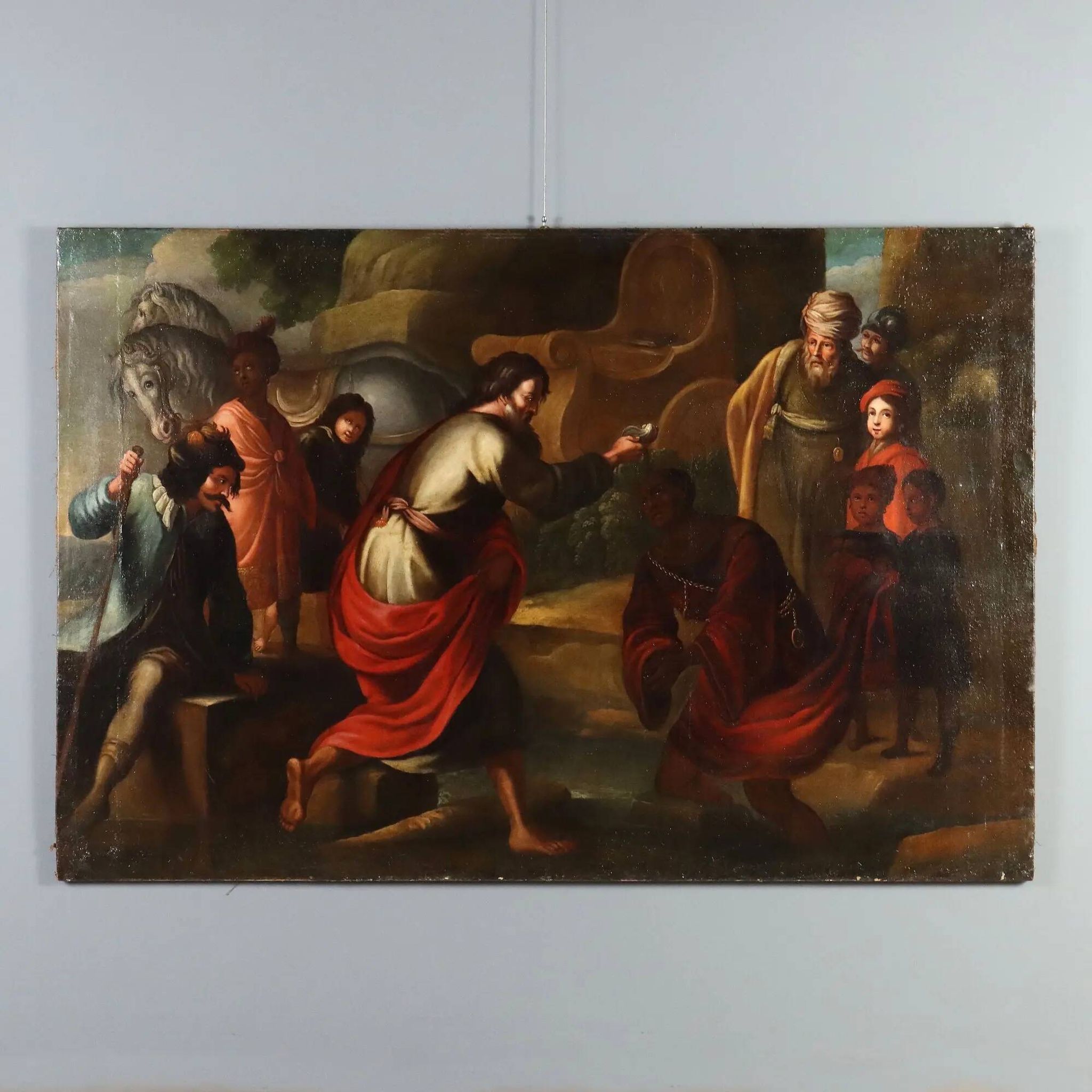 Ancient painting "The Baptism of the Eunuch" oil on canvas 17th century