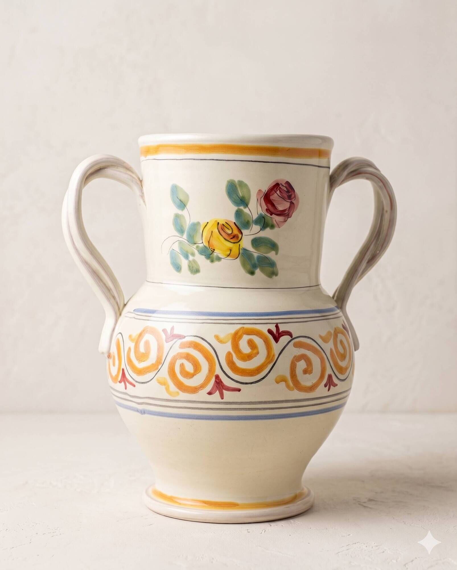 Vase with two twisted handles, Ceramiche Nicola Fasano, Grottaglie