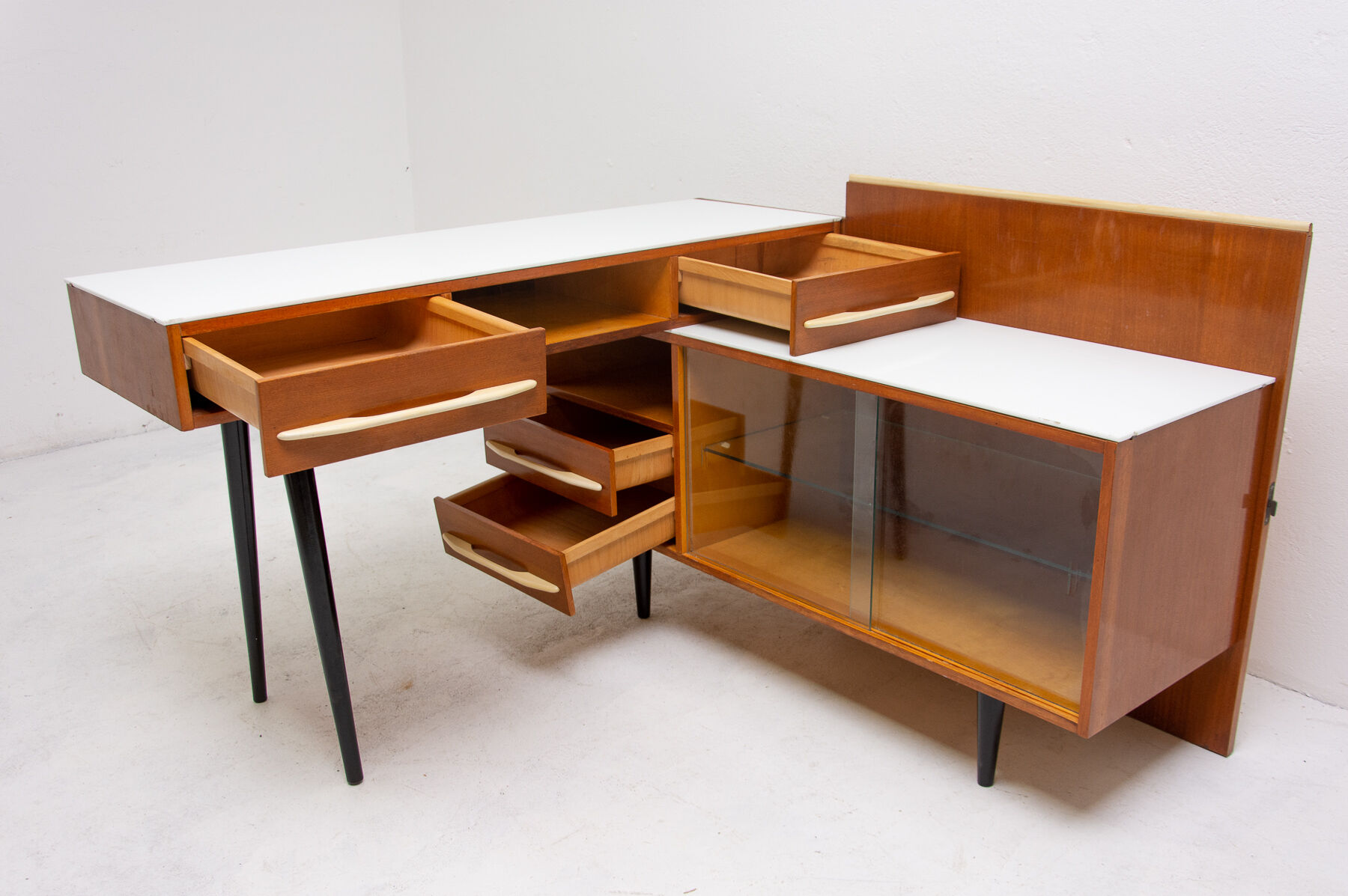 Corner writing desk with a bookcase by Mojmír Požár for ÚP Závody