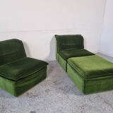 Pair of modular armchairs with ottoman, 70s