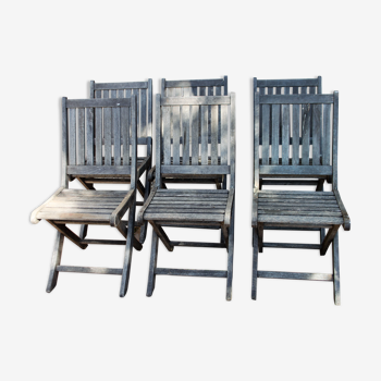 Lot de 6 anciennes chaises de jardin en teck