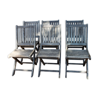 Lot of 6 old teak garden chairs