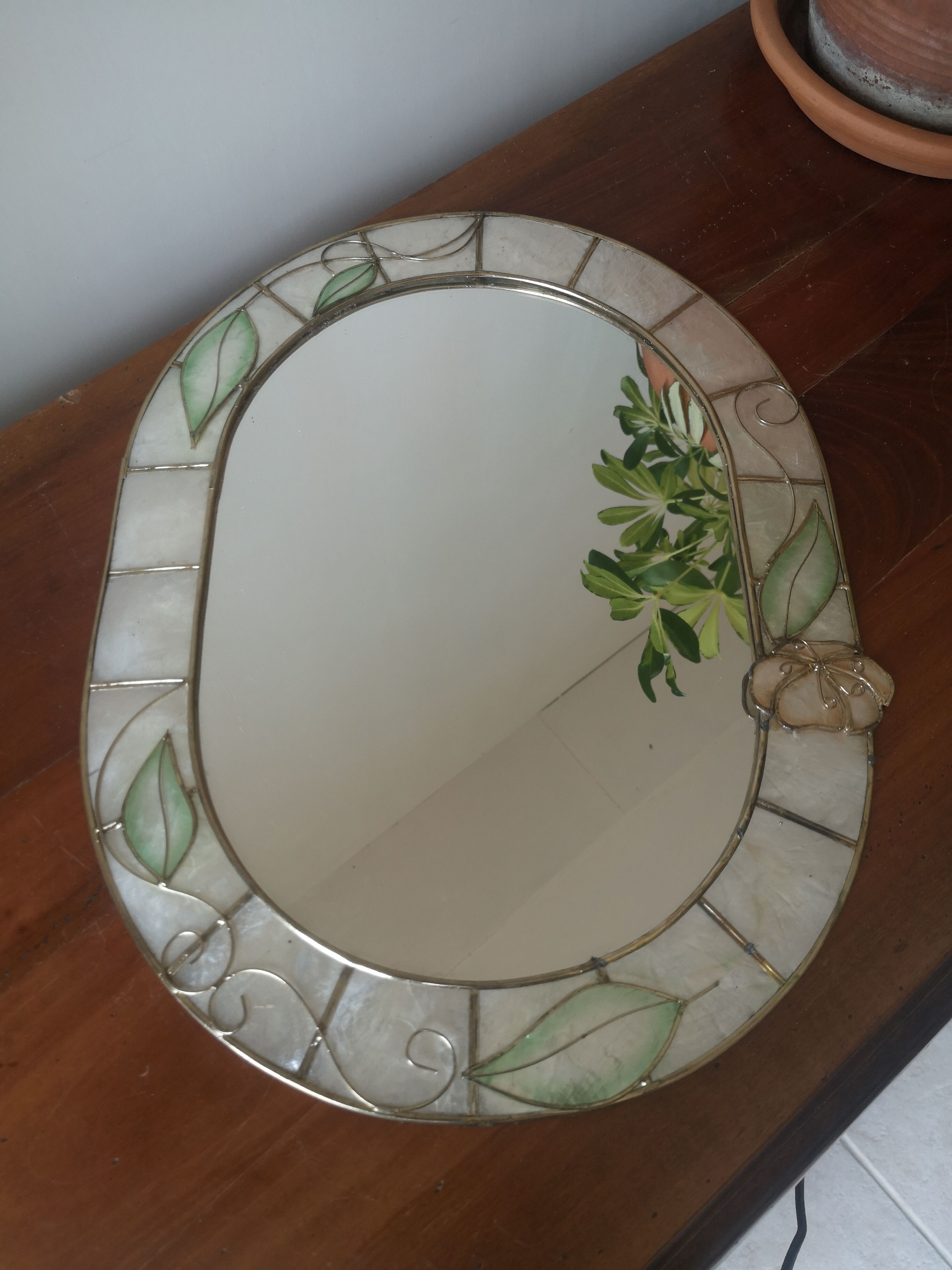 Mirror in real mother-of-pearl and brass