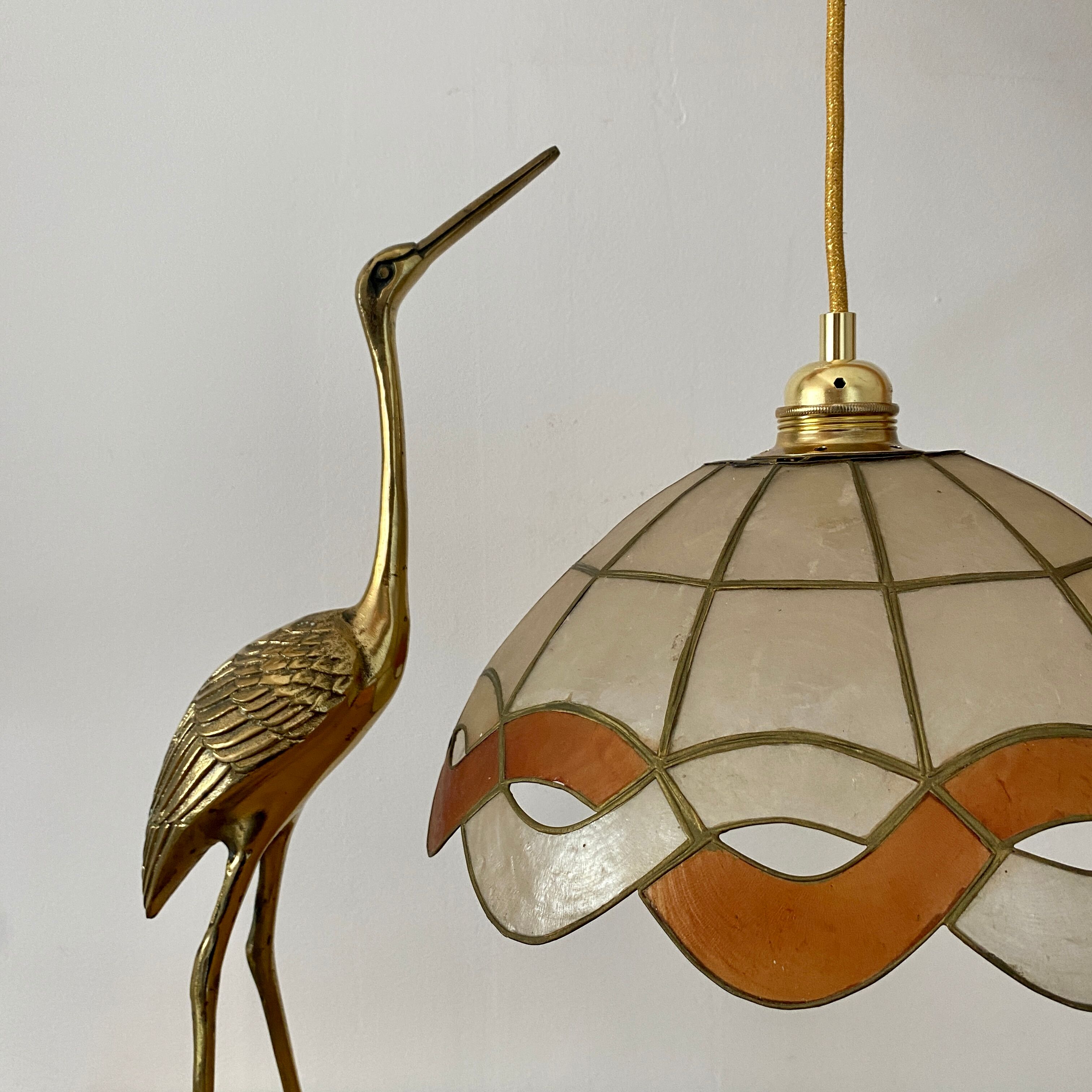 Vintage lampshade suspension in mother-of-pearl and brass