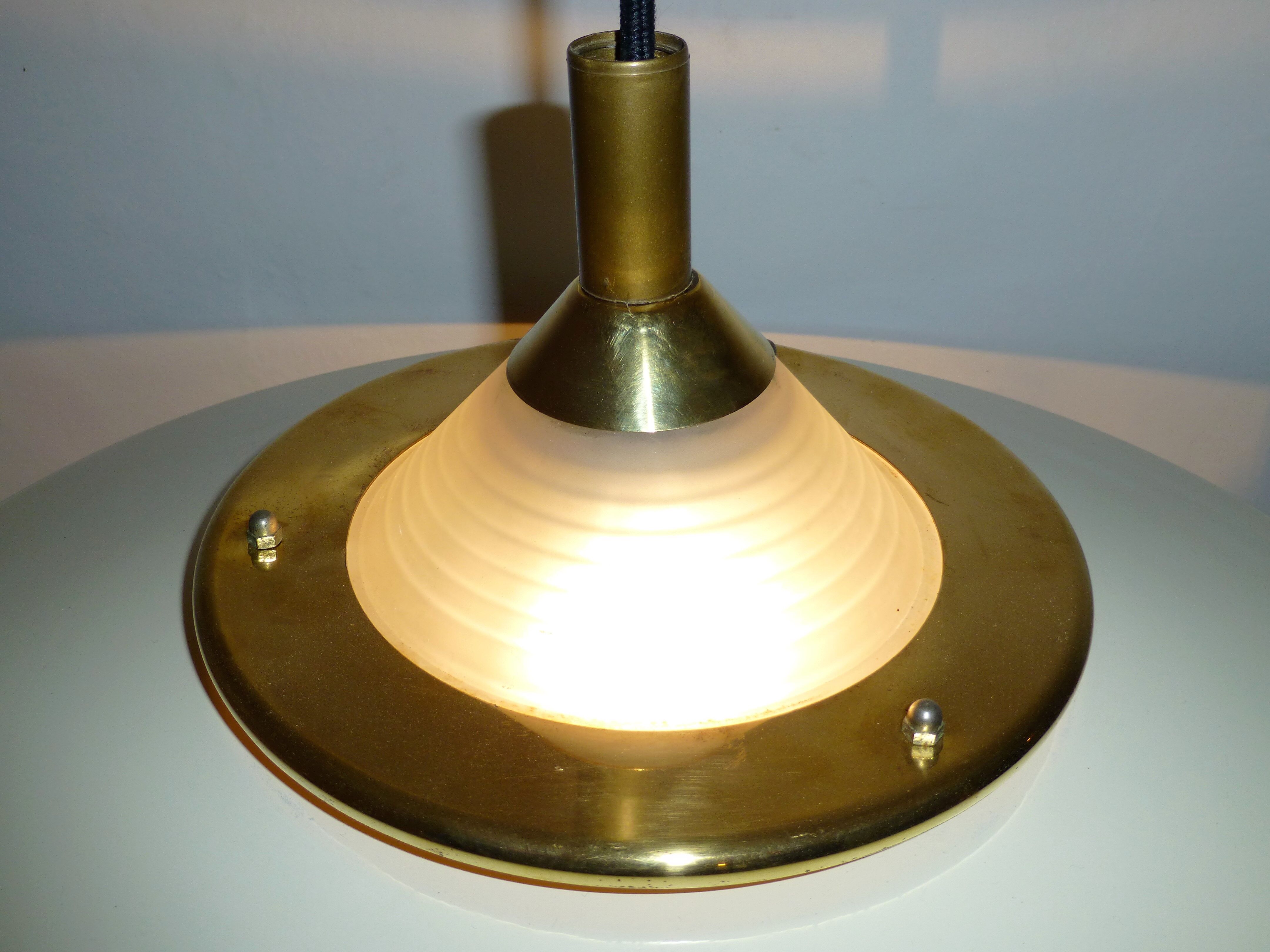 Metal and glass hanging lamp dating from the 1960s