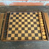 Double-Sided Wooden Checkers + Chess Game Board + Vintage Squares #D62