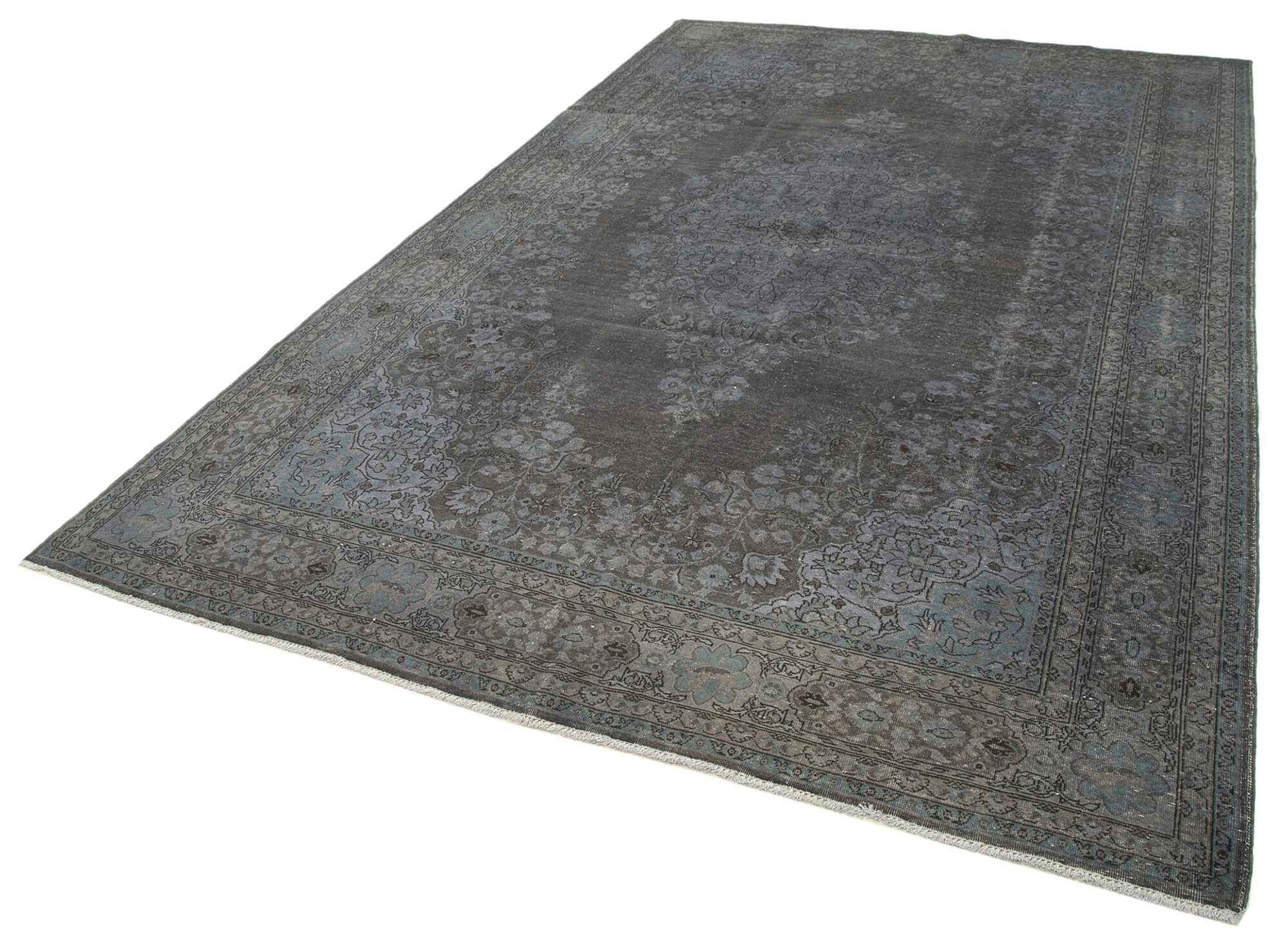 Handwoven oriental overdyed 206 cm x 327 cm grey wool carpet