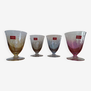 4 glasses with crystal water of Arques engraved colored - Calicia - 25 cl