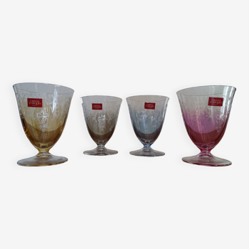 4 verres à eau cristal d'Arques gravés colorés - Calicia - 25 cl