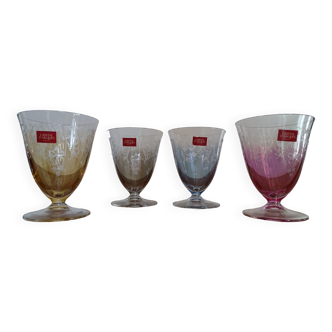 4 verres à eau cristal d'Arques gravés colorés - Calicia - 25 cl