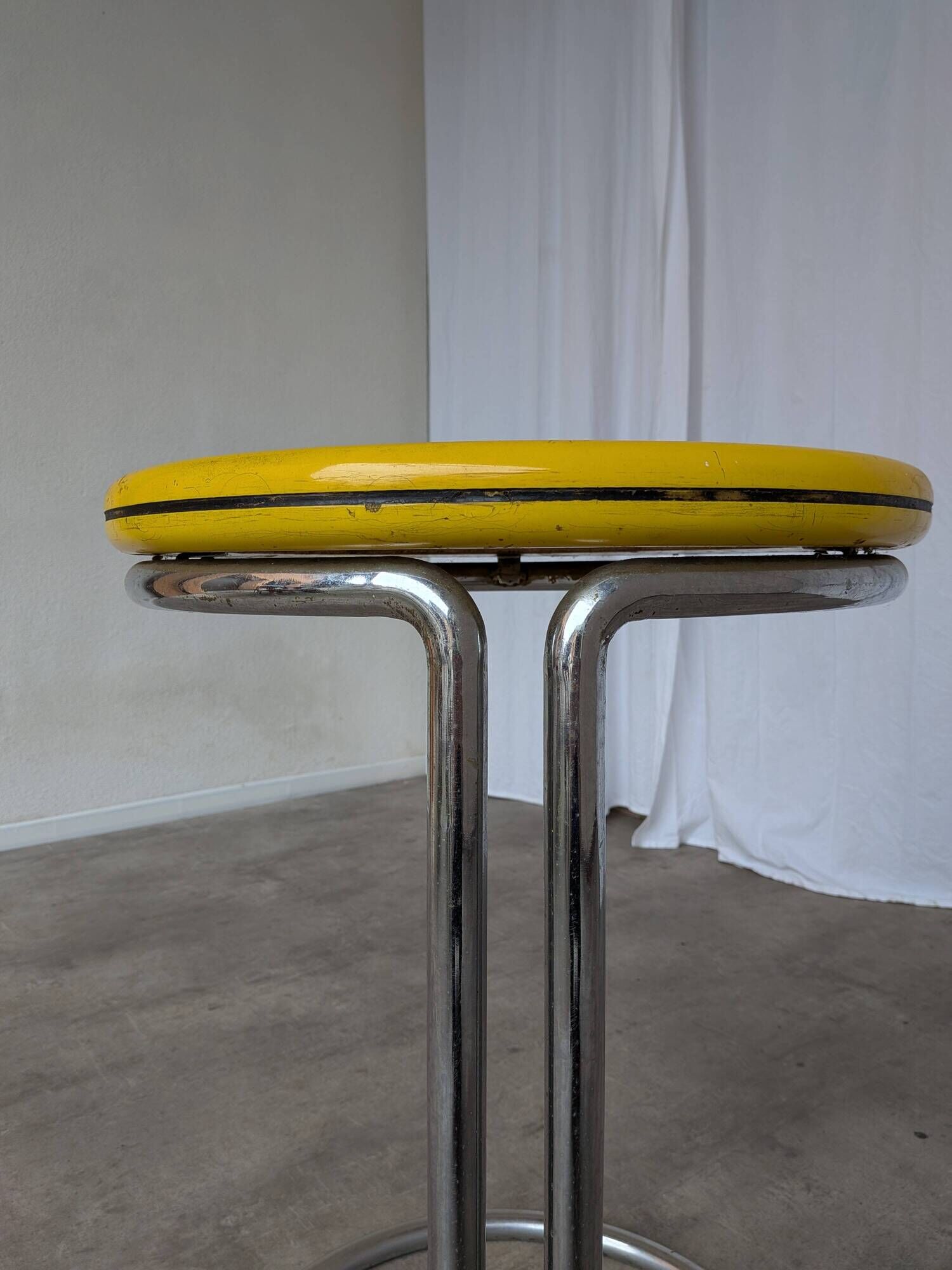 Vintage Yellow Bar Table: Chrome Bauhaus Style, 1970s High Coffee Table